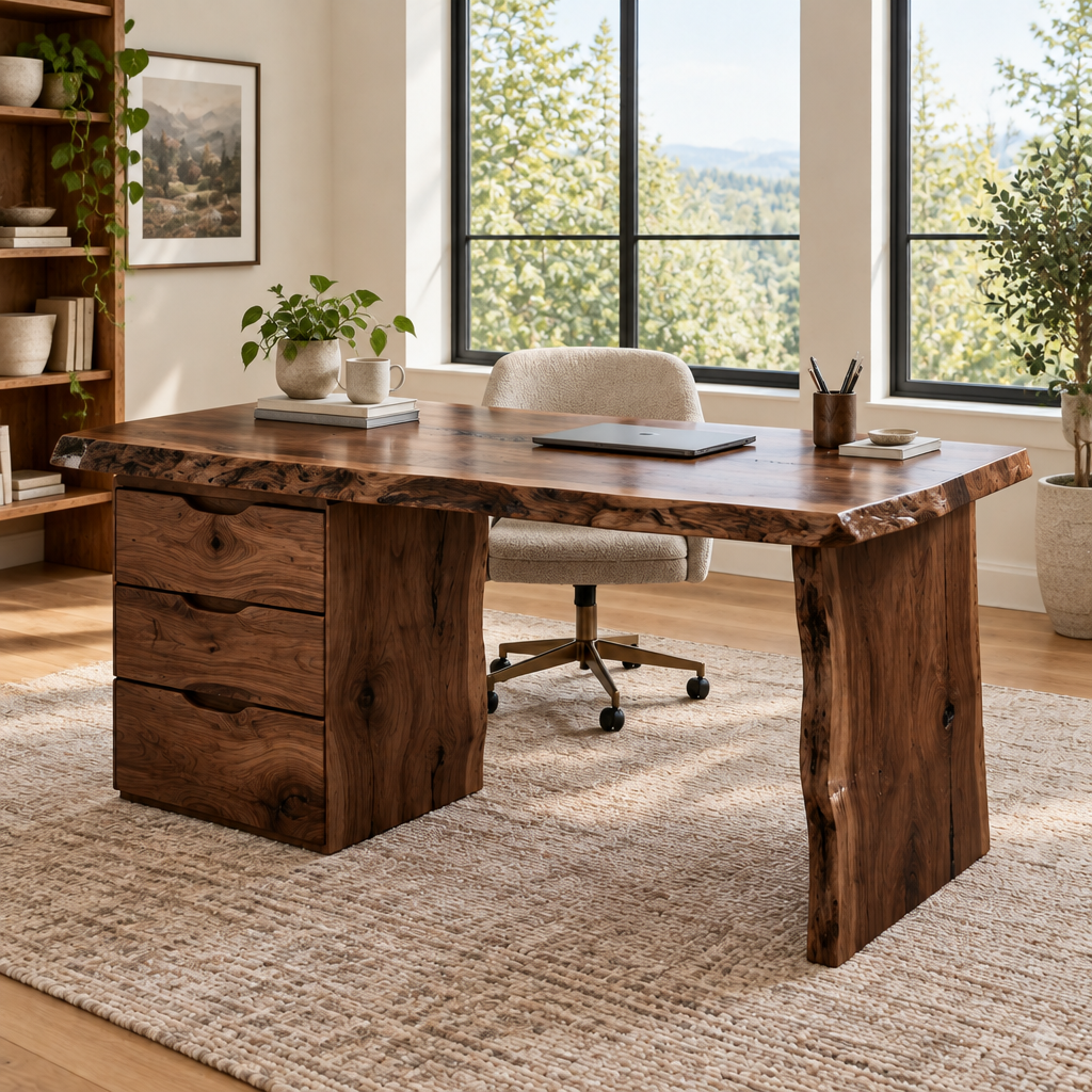 Riverbend Live-Edge Executive Desk in Dark Walnut Stain finish