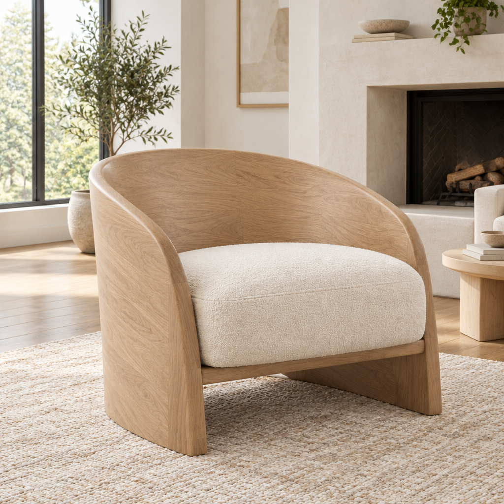 Atelier Low Barrel Lounge Chair in Natural Oak finish