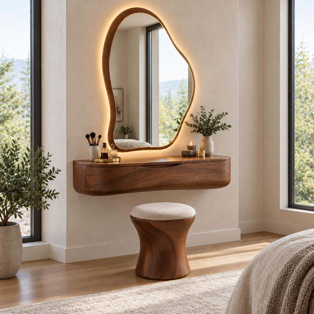 Atelier Floating Makeup Vanity with LED Mirror in a living space