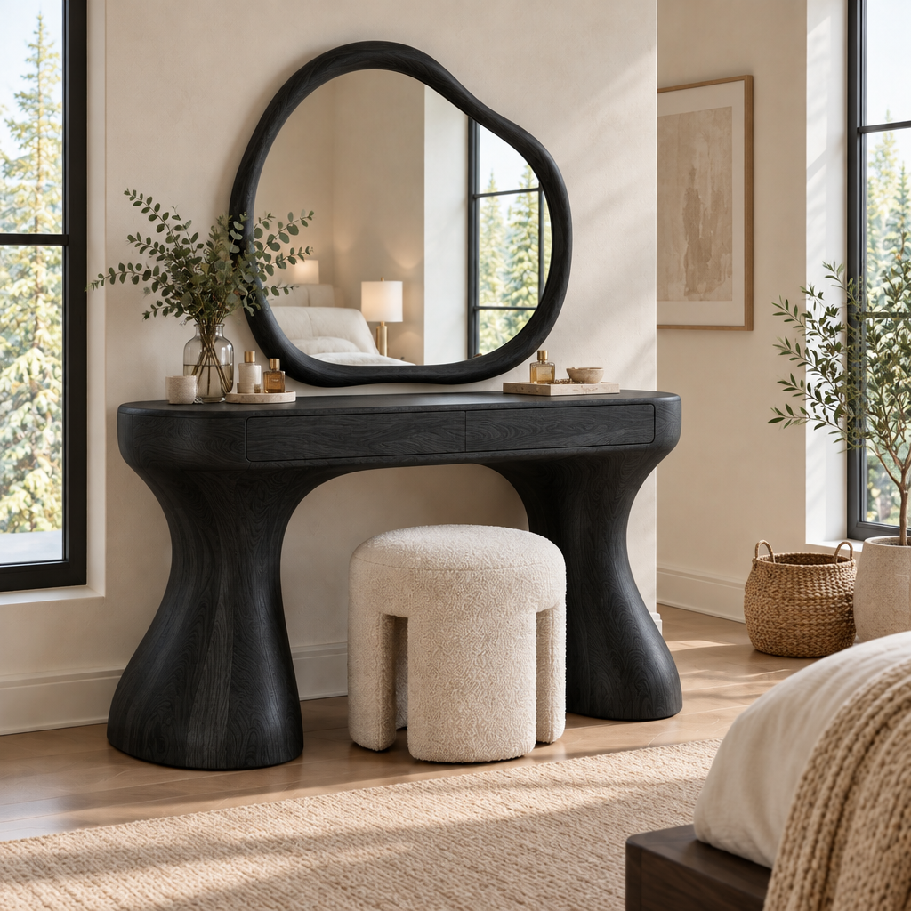 Atelier Organic Dressing Table with Mirror in Ebonized Black finish