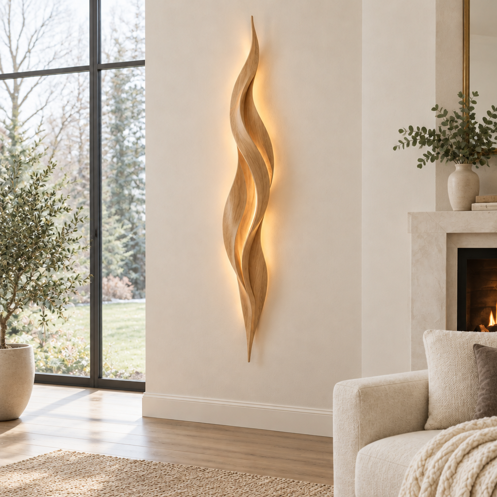 Atelier Flame Wall Light in Natural Oak finish