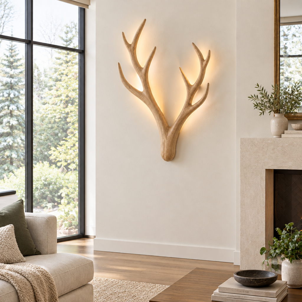 Atelier Antler Branch Wall Sconce in Natural Oak finish
