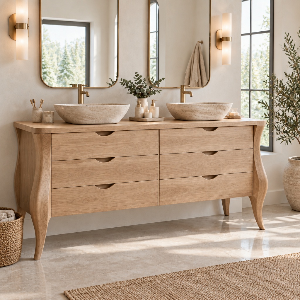 Atelier Double-Basin Sculpted Vanity in Natural Oak finish