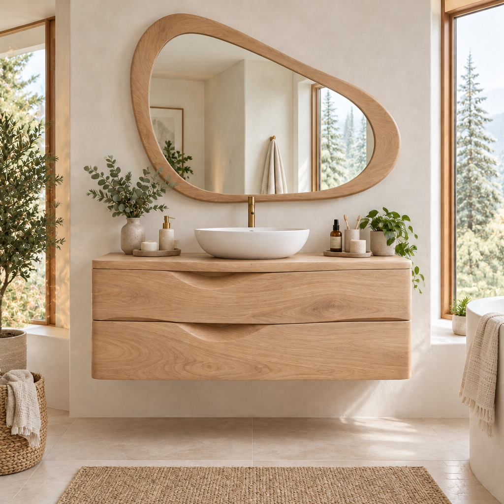 Atelier Floating Vanity and Mirror Set in Natural Oak finish