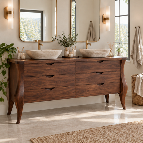 Atelier Double-Basin Sculpted Vanity in a living space
