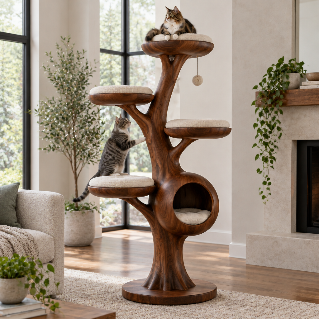 Atelier Sculpted Cat Tree Tower in use