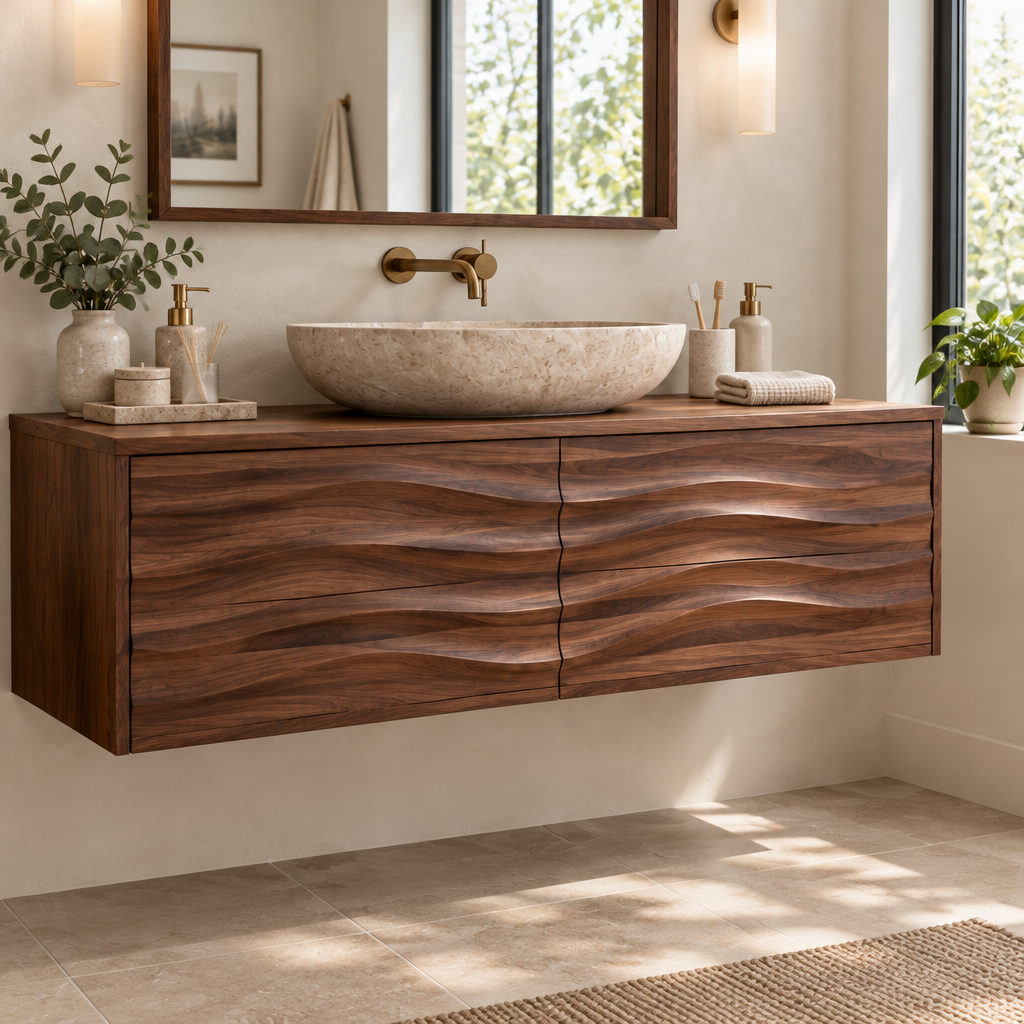 Atelier Wave Drawer Floating Vanity in use