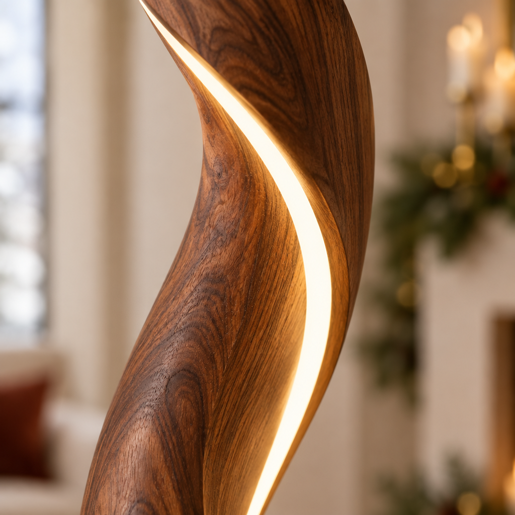Atelier Ribbon LED Floor Lamp wood grain close-up