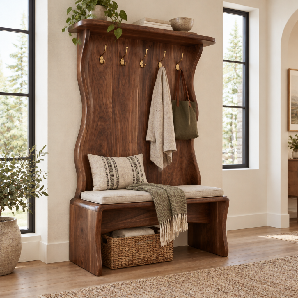 Atelier Wave Hall Tree with Bench in use