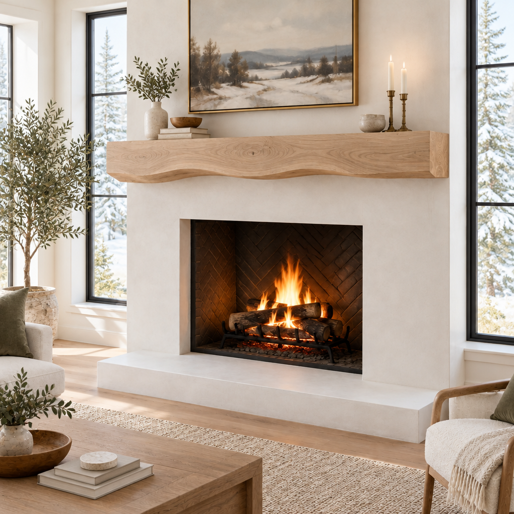 Atelier Sculpted Fireplace Mantel in Natural Oak finish