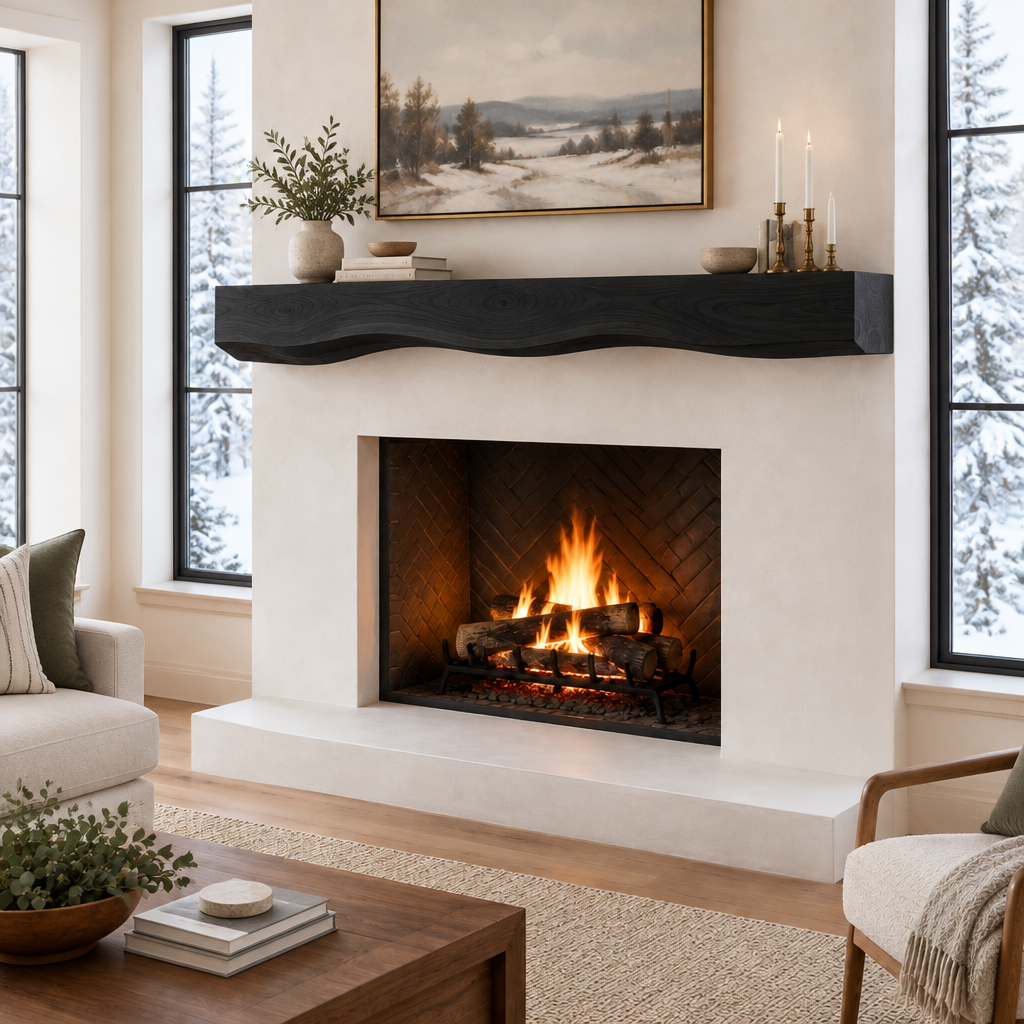 Atelier Sculpted Fireplace Mantel in Ebonized Black finish