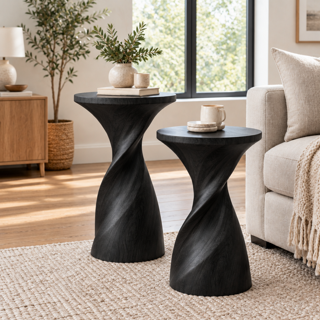 Atelier Sculpted Side Tables, Set of 2 in Ebonized Black finish