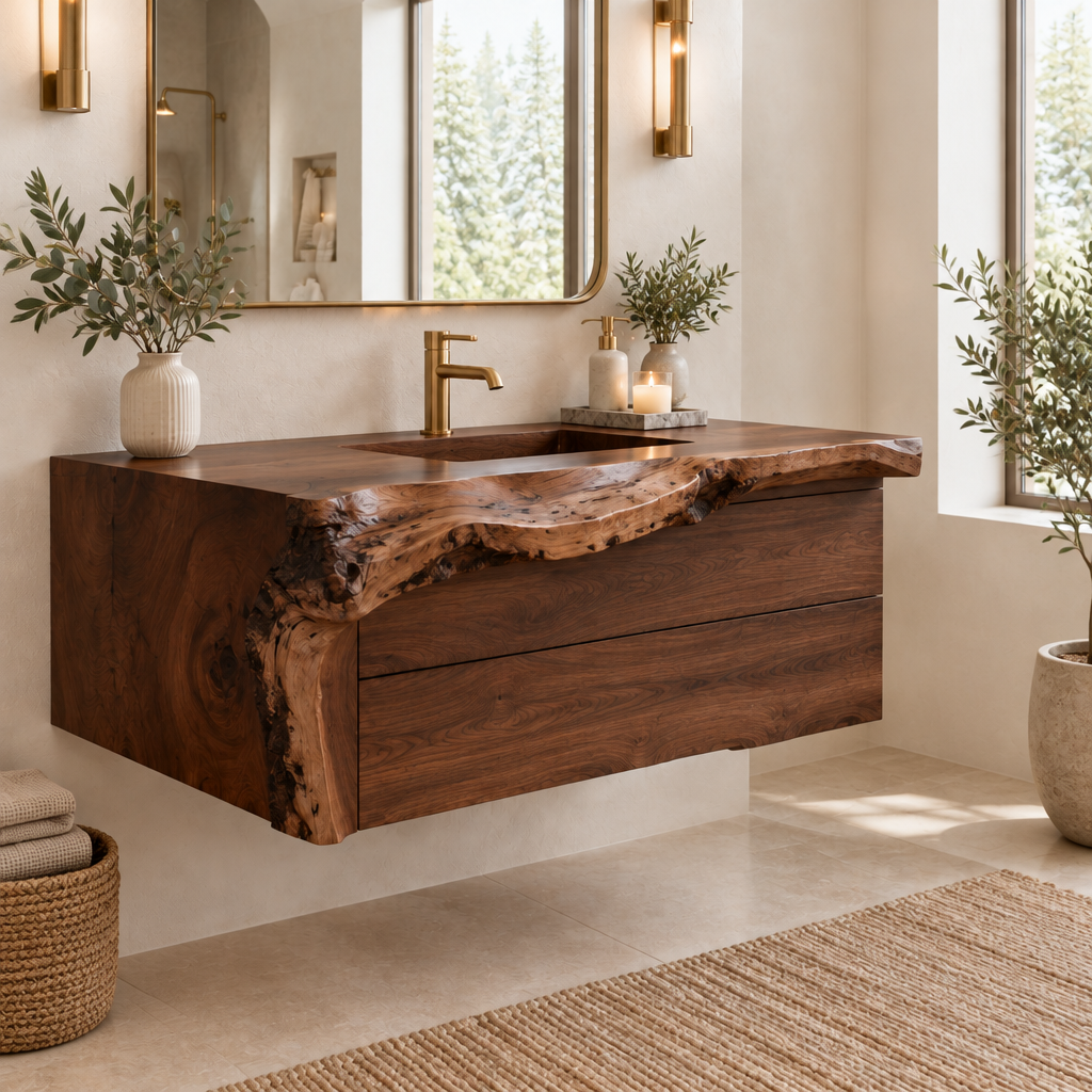 Riverbend Live-Edge Drawer Vanity in Dark Walnut Stain finish