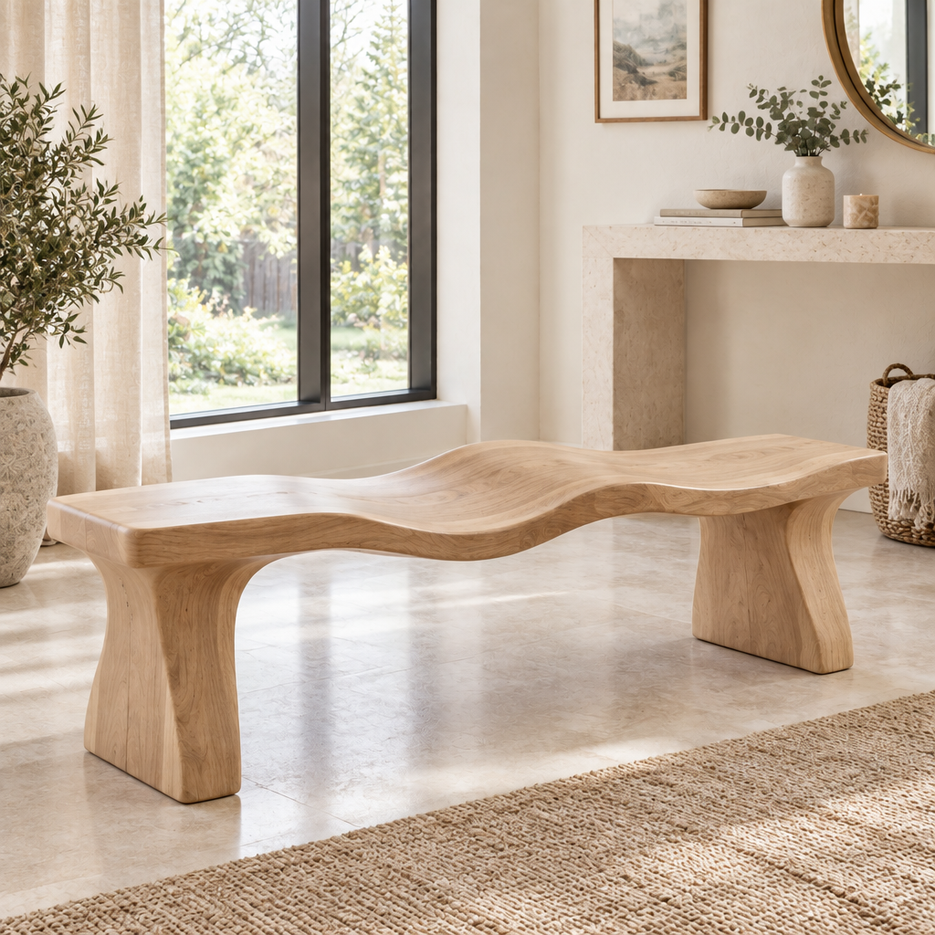 Atelier Wave Entry Bench in Natural Oak finish