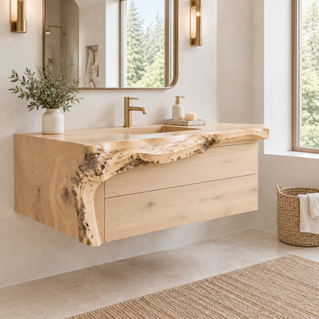 Riverbend Live-Edge Drawer Vanity in Light Natural finish
