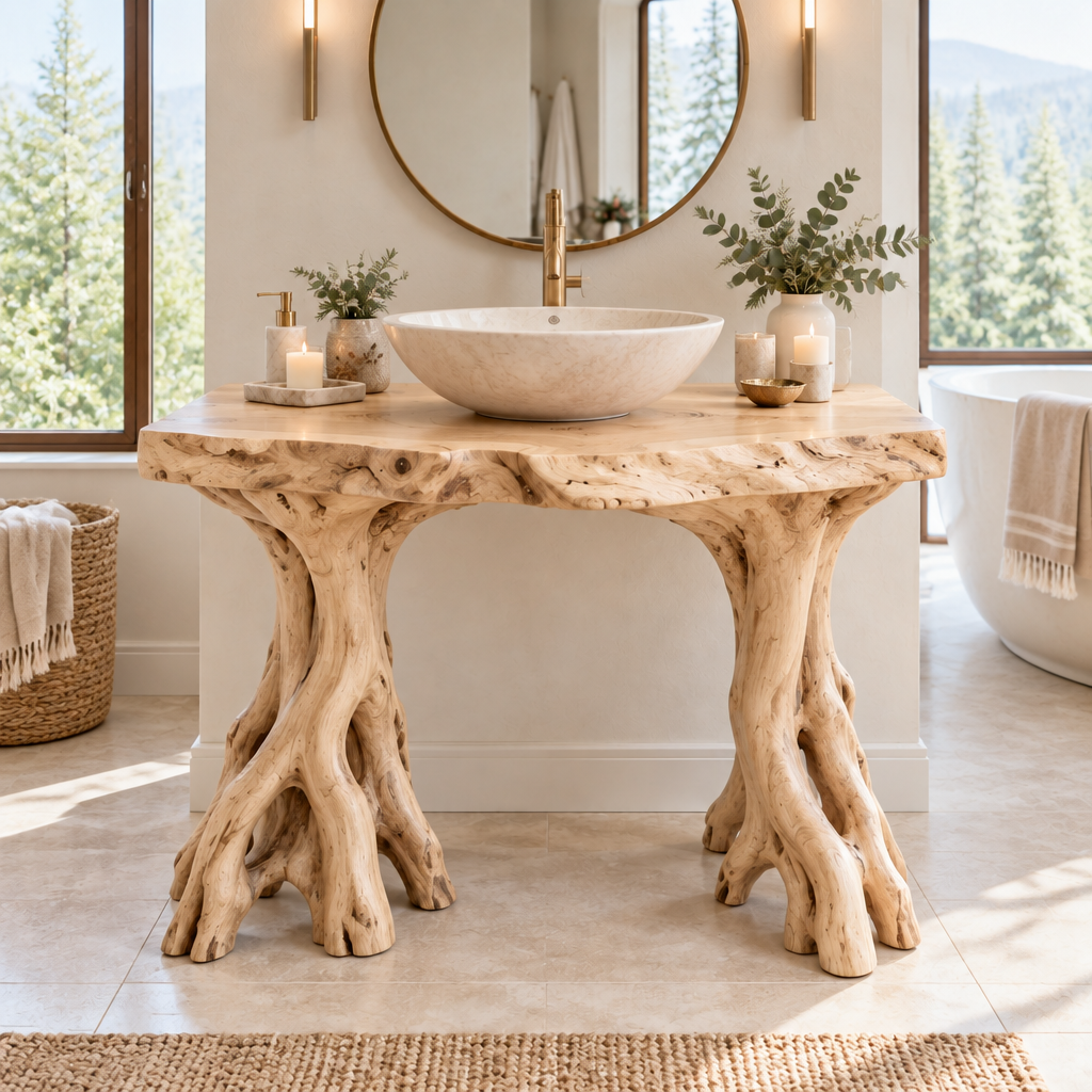 Riverbend Live-Edge Root-Leg Vanity in Light Natural finish
