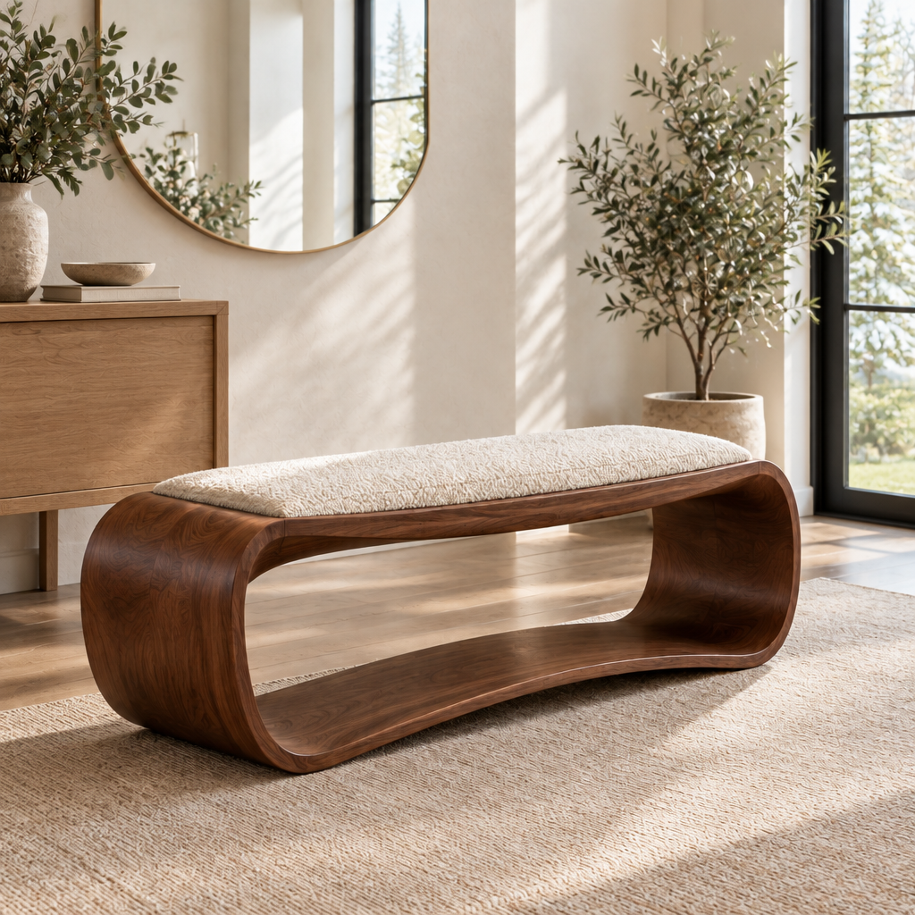 Atelier Ribbon Bench with Cushion in a living space