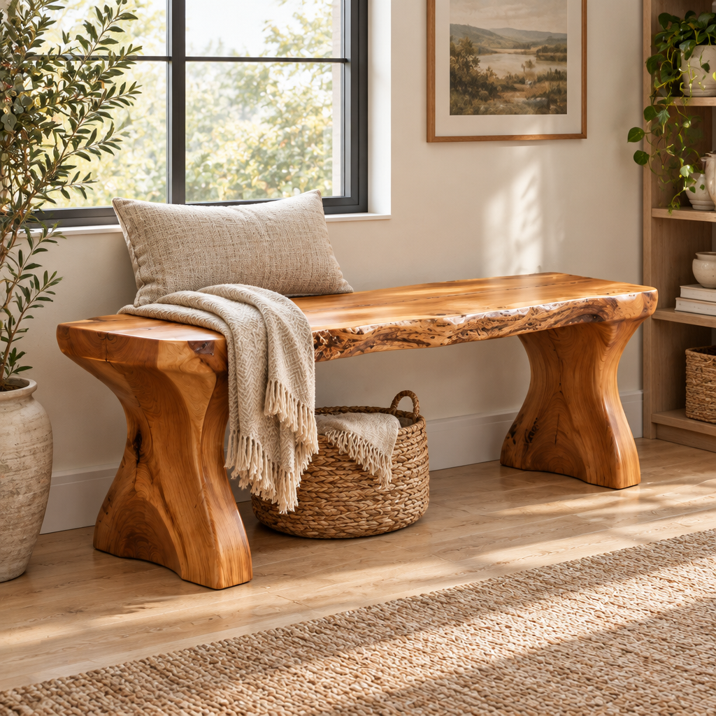 Riverbend Live-Edge Sculpted Bench in use
