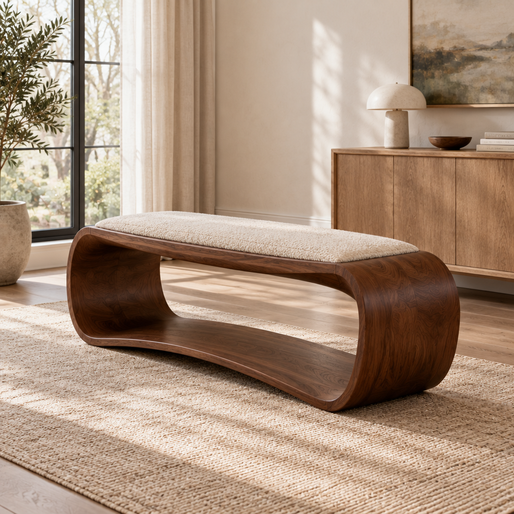 Atelier Ribbon Bench with Cushion side view