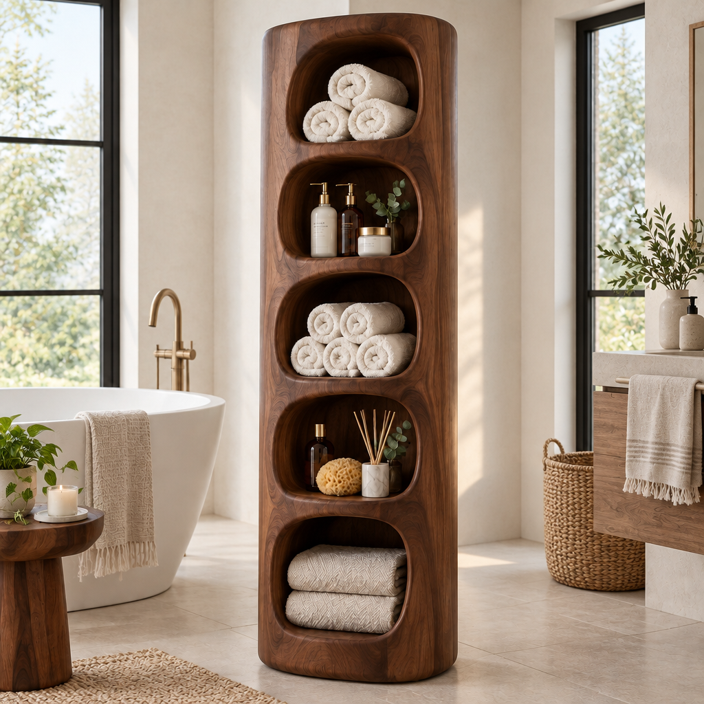 Atelier Sculpted Bath Storage Tower in a living space