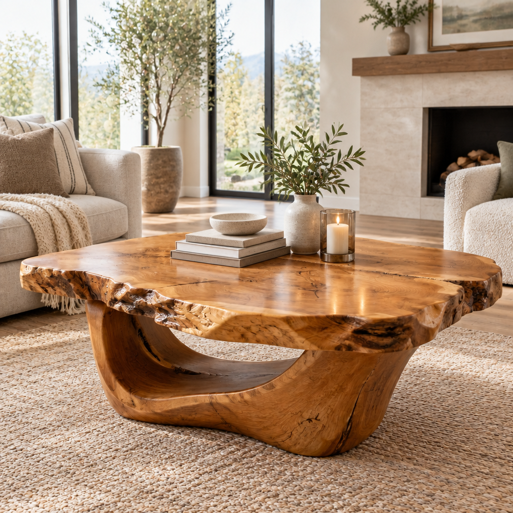 Riverbend Live-Edge Cradle Coffee Table in a living space