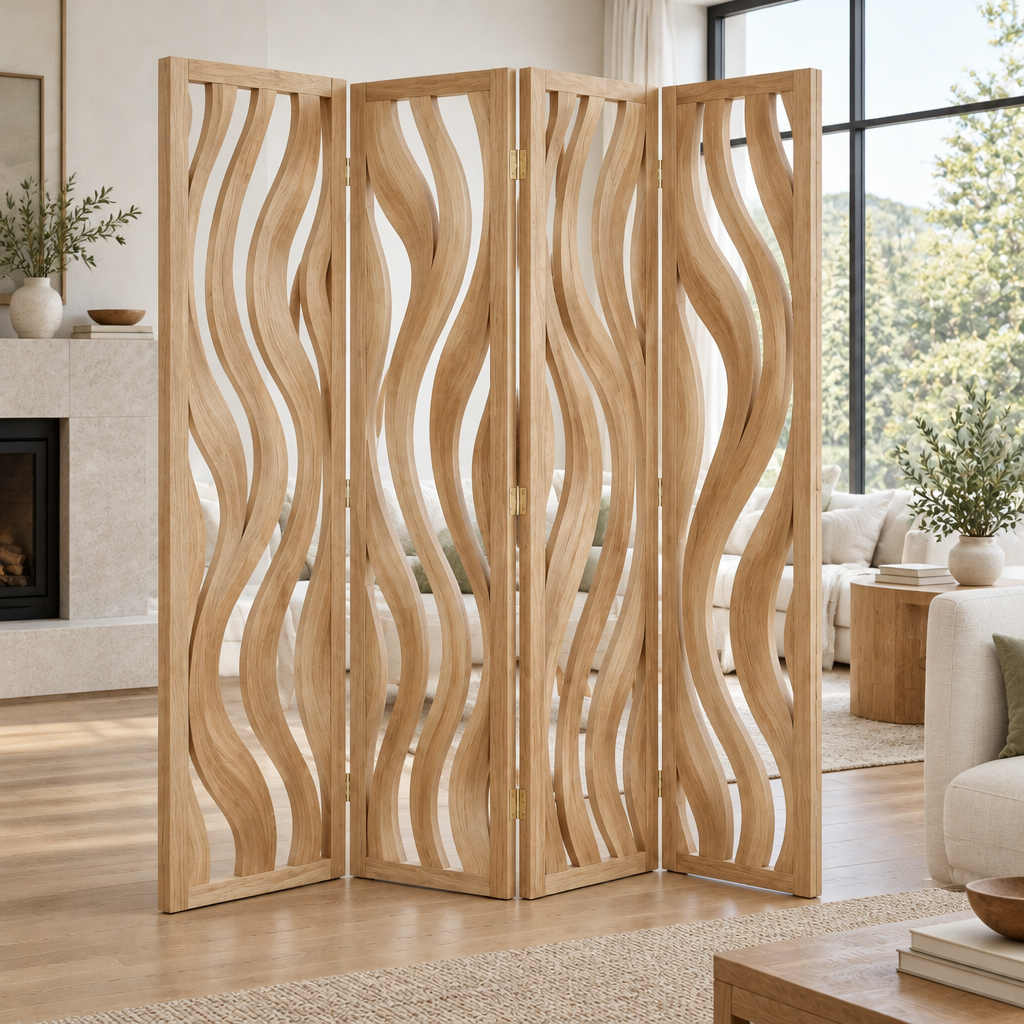 Atelier Sculpted Room Divider Screen in Natural Oak finish