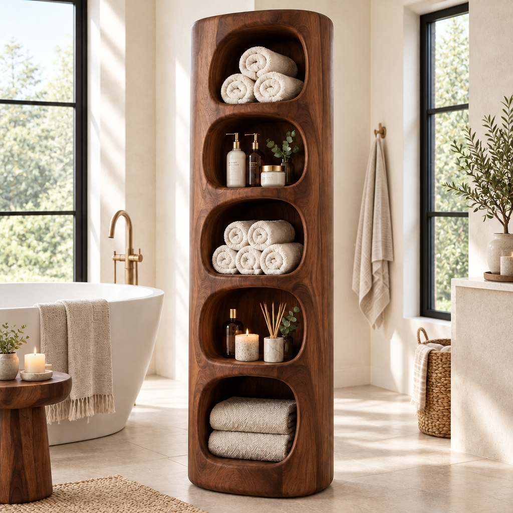Atelier Sculpted Bath Storage Tower in use