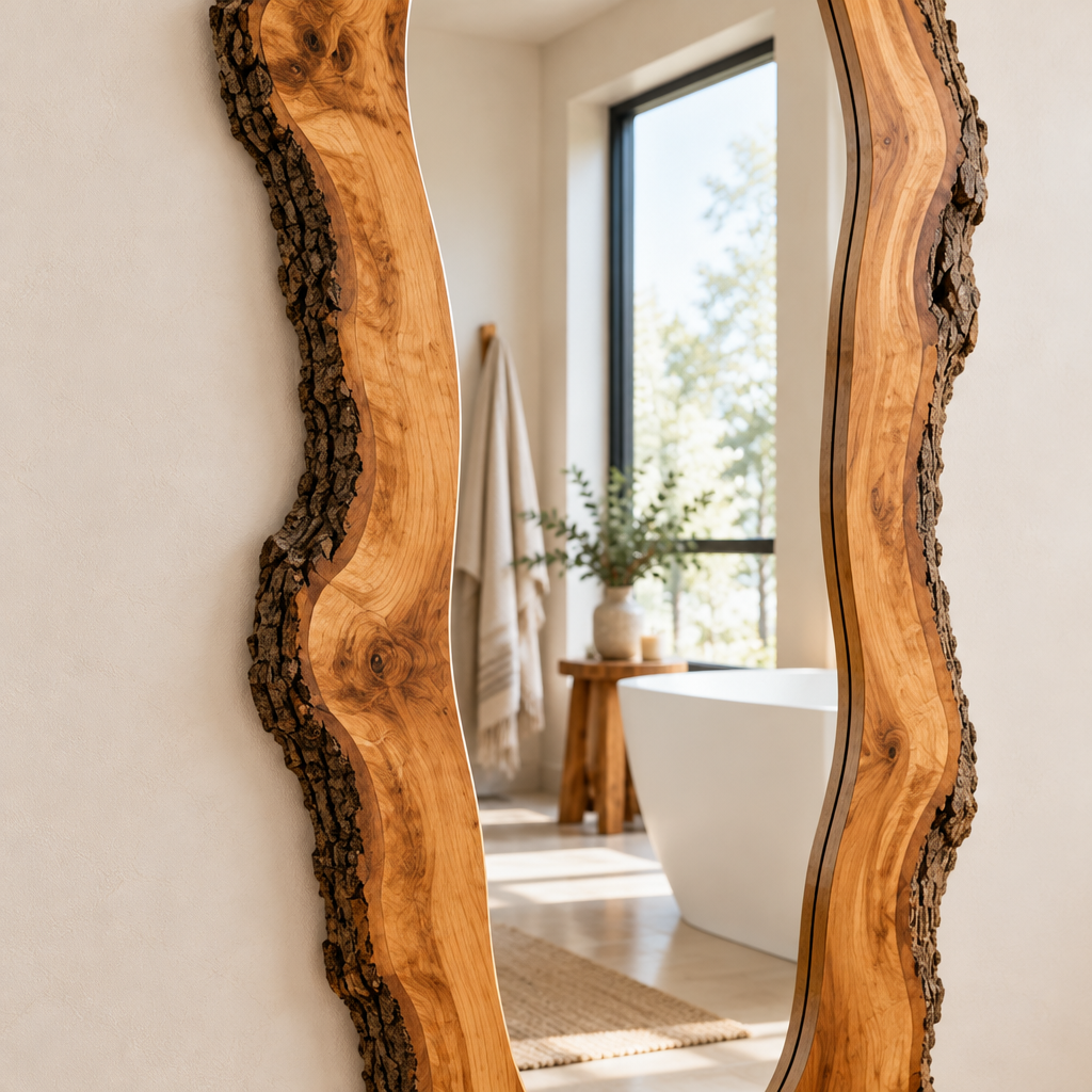 Riverbend Live-Edge Frame Mirror in use