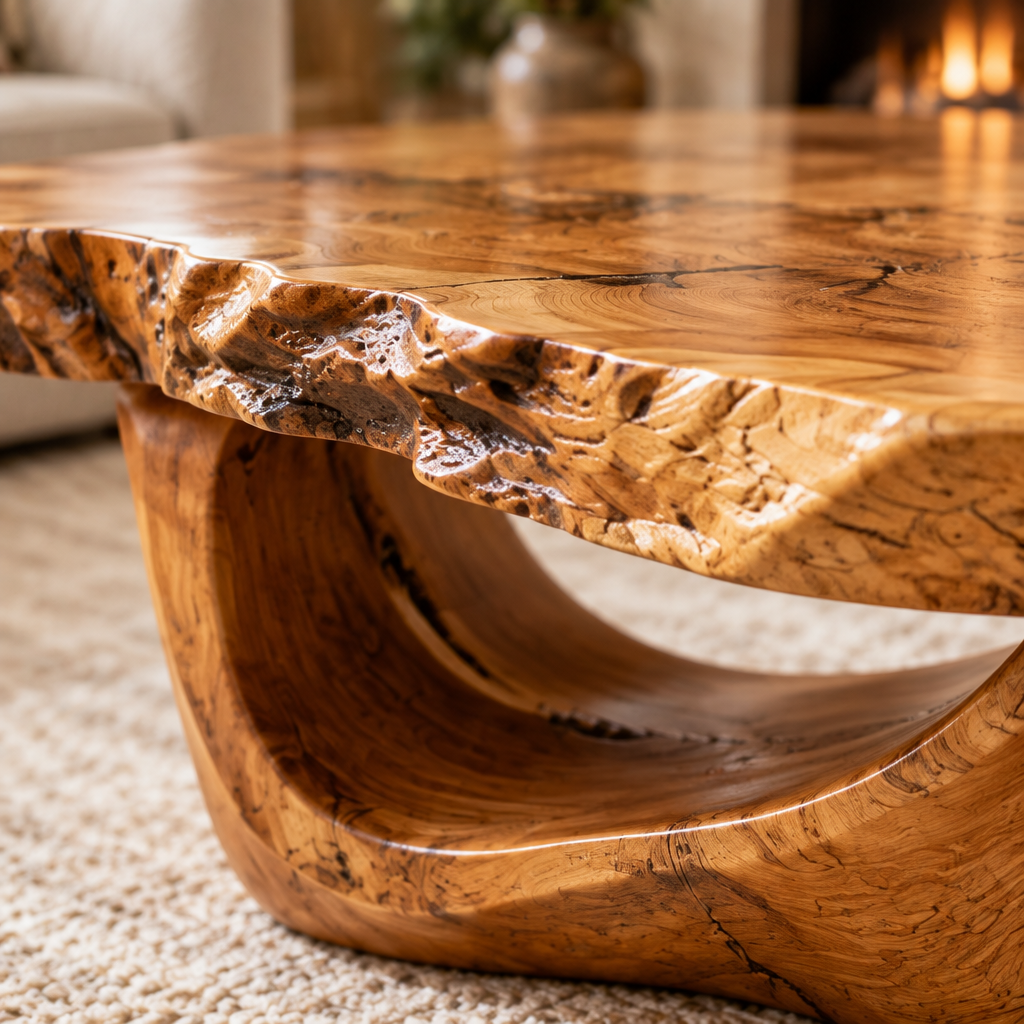 Riverbend Live-Edge Cradle Coffee Table wood grain close-up
