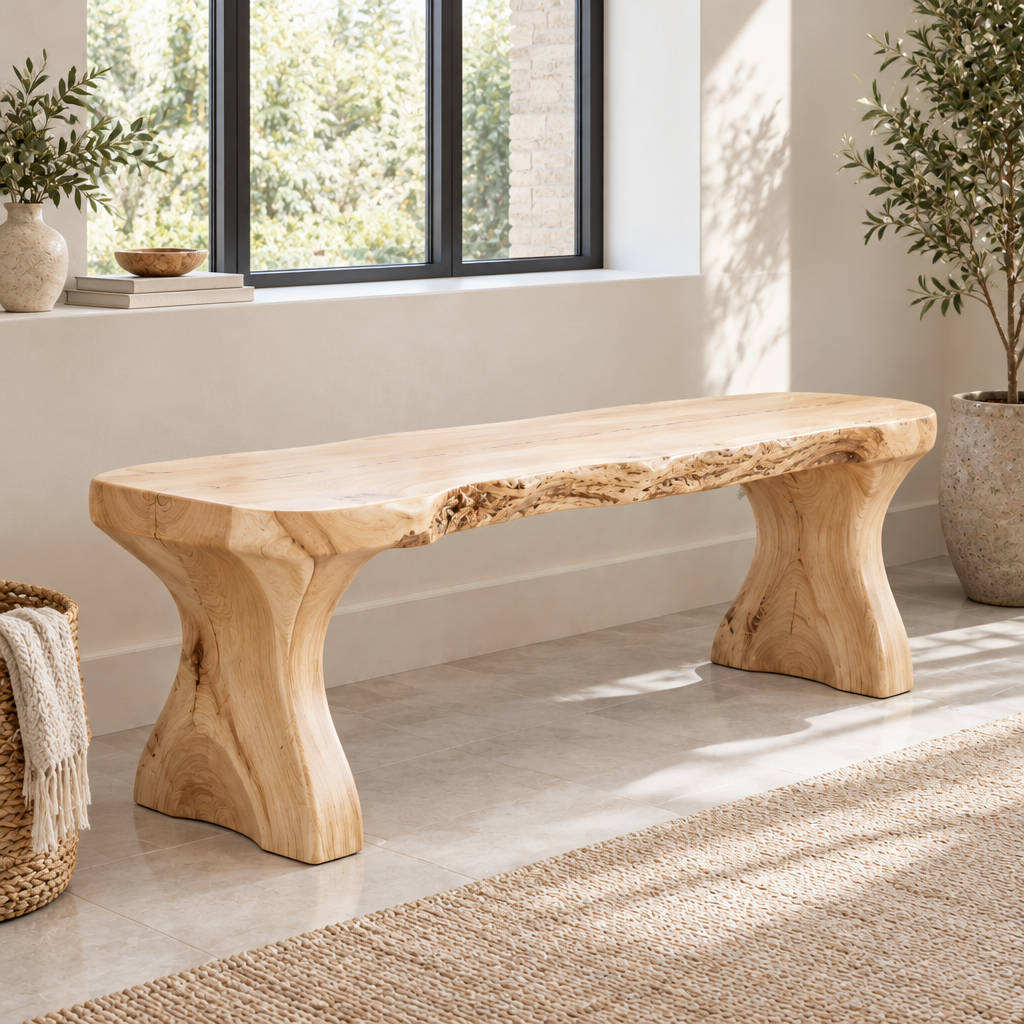 Riverbend Live-Edge Sculpted Bench in Light Natural finish