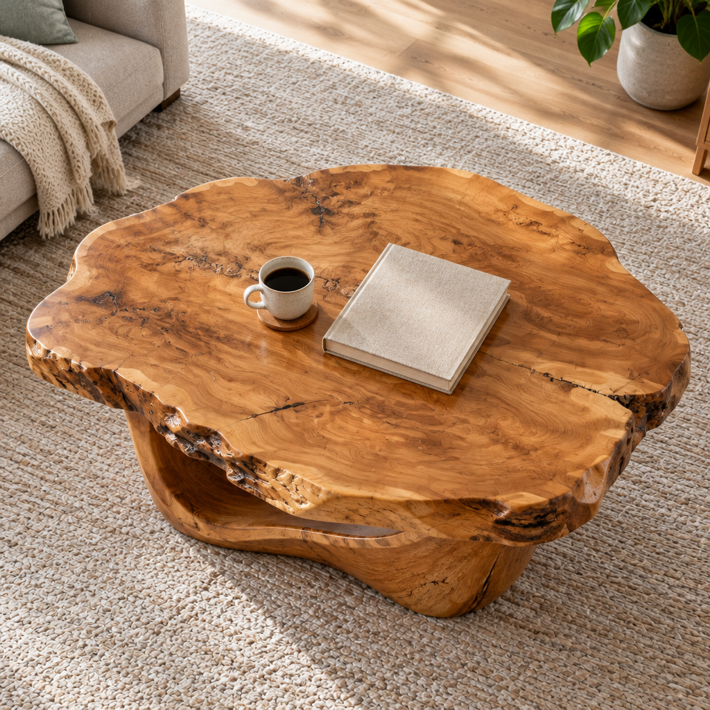 Riverbend Live-Edge Cradle Coffee Table in use