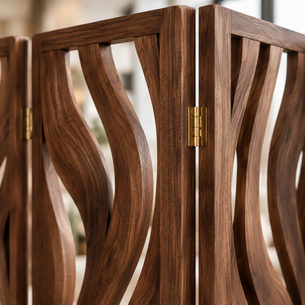 Atelier Sculpted Room Divider Screen wood grain close-up
