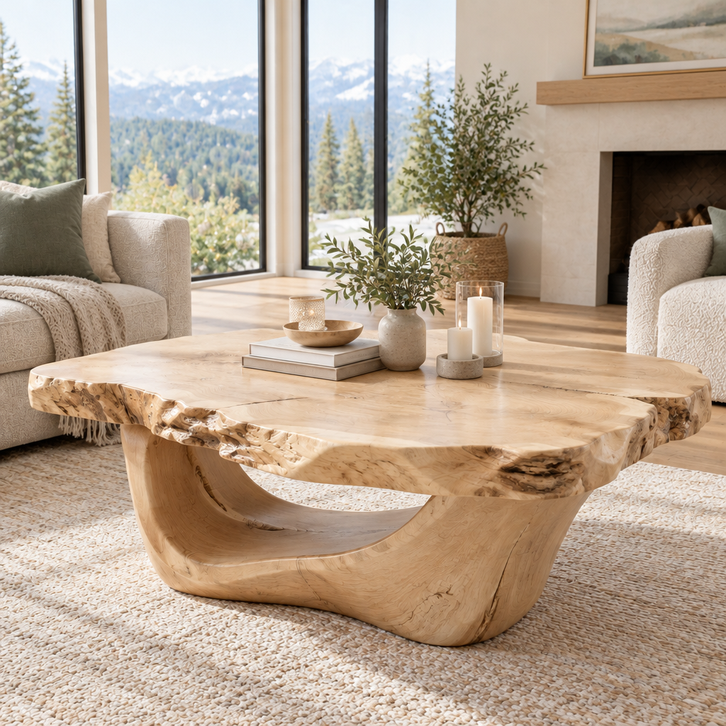 Riverbend Live-Edge Cradle Coffee Table in Light Natural finish