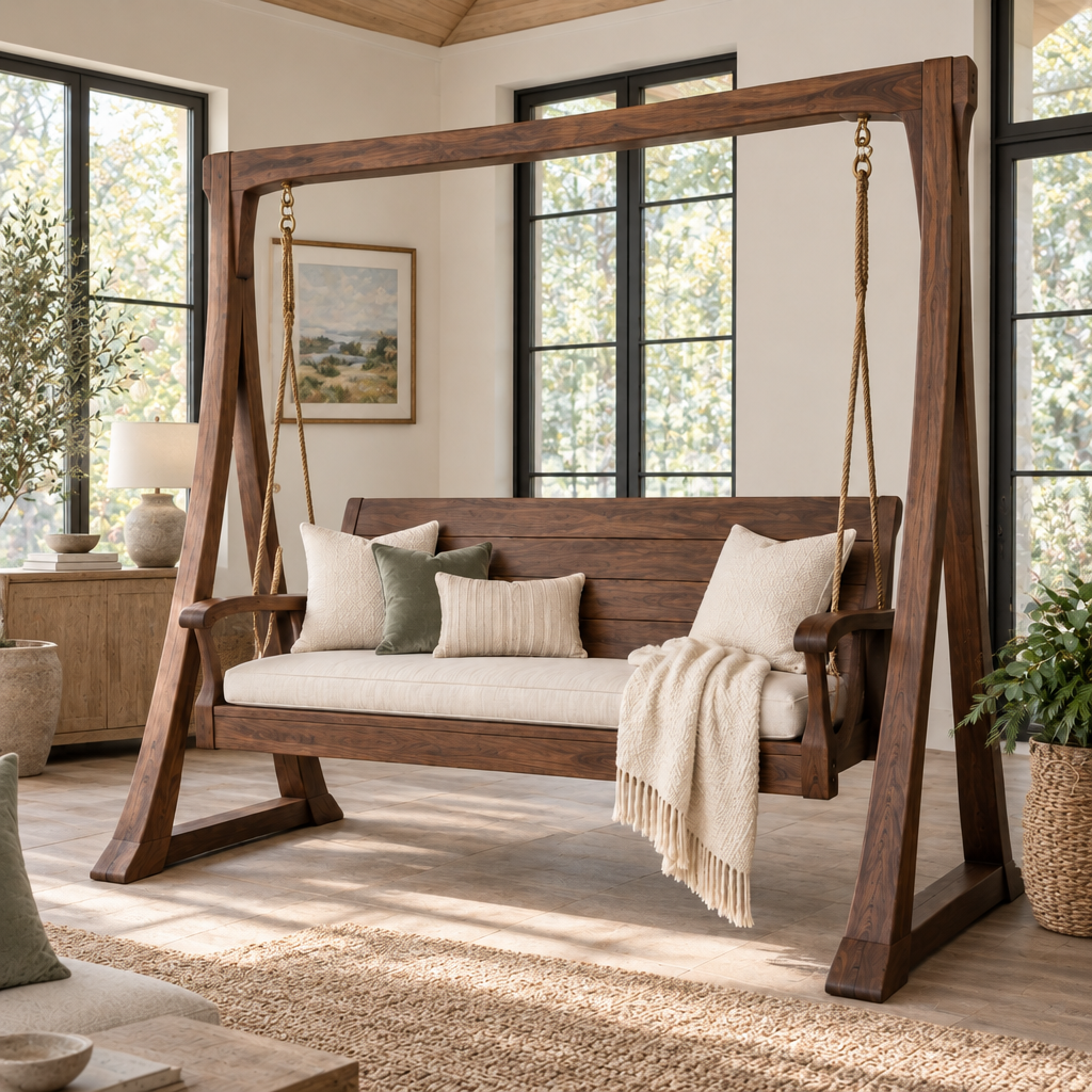 Atelier Porch Swing with Frame in a living space