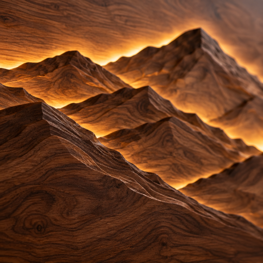 Atelier Mountain Ridge LED Wall Panel wood grain close-up
