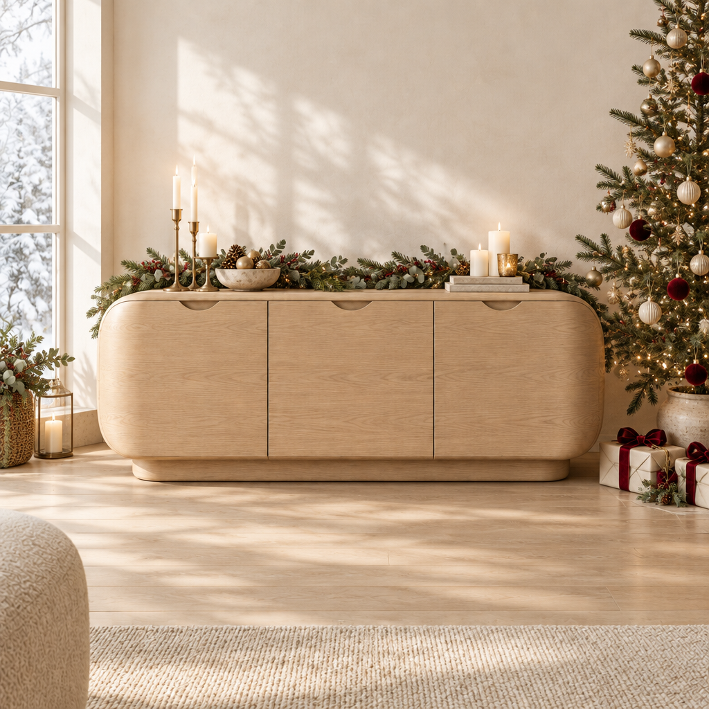 Cove Rounded Sideboard styled for the holidays