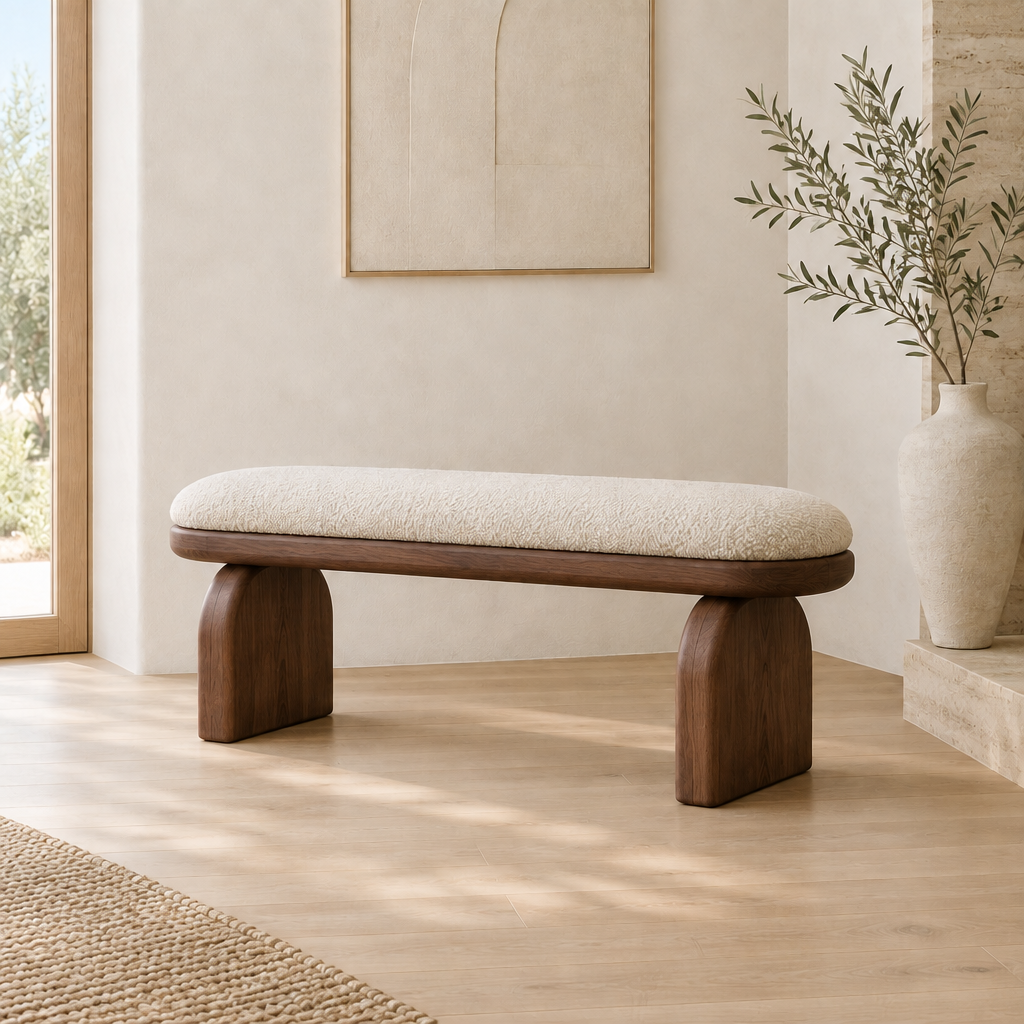 Cove Rounded Entry Bench in Walnut finish