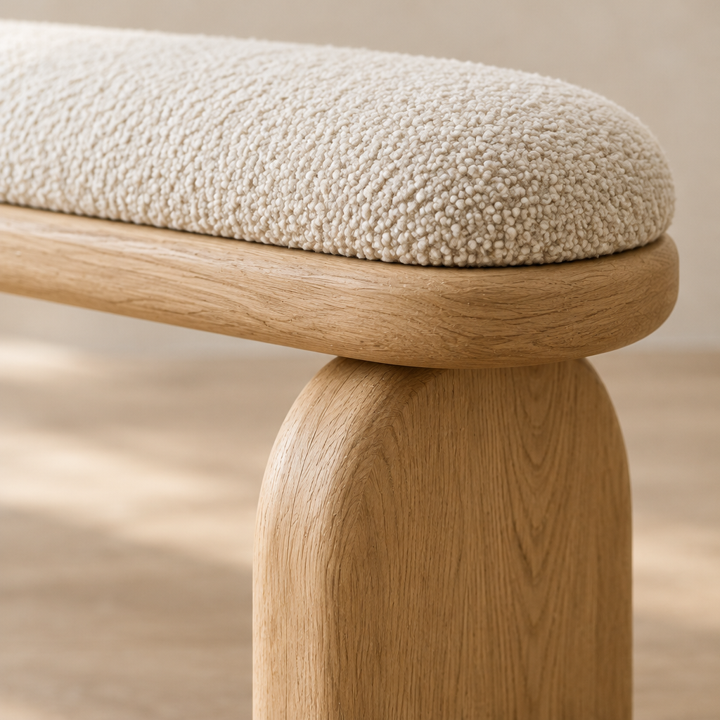 Cove Rounded Entry Bench wood grain close-up