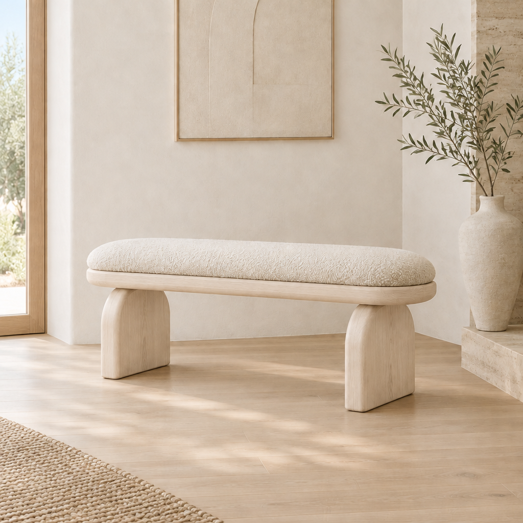 Cove Rounded Entry Bench in Bleached Oak finish