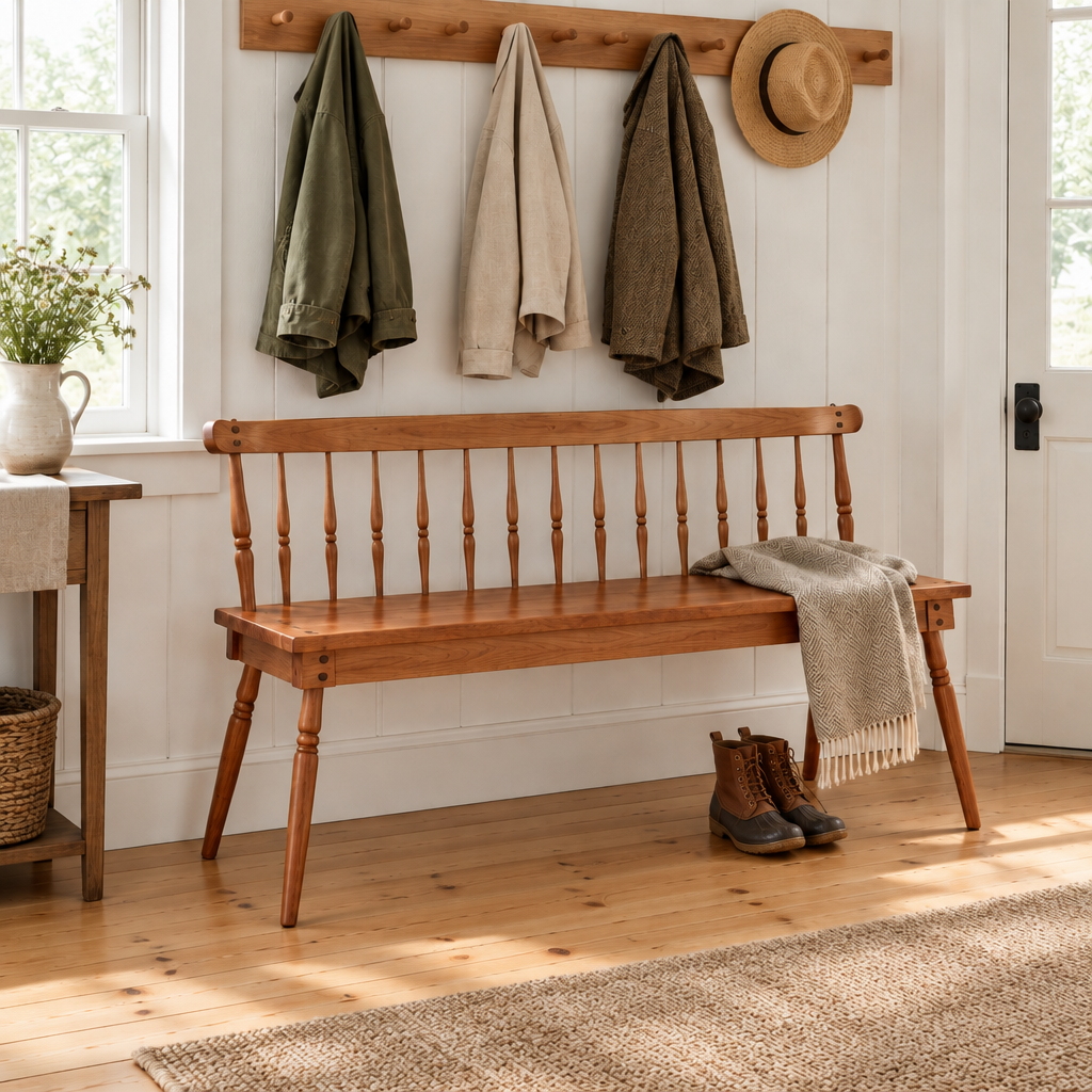 Linden Spindle Entry Bench in use