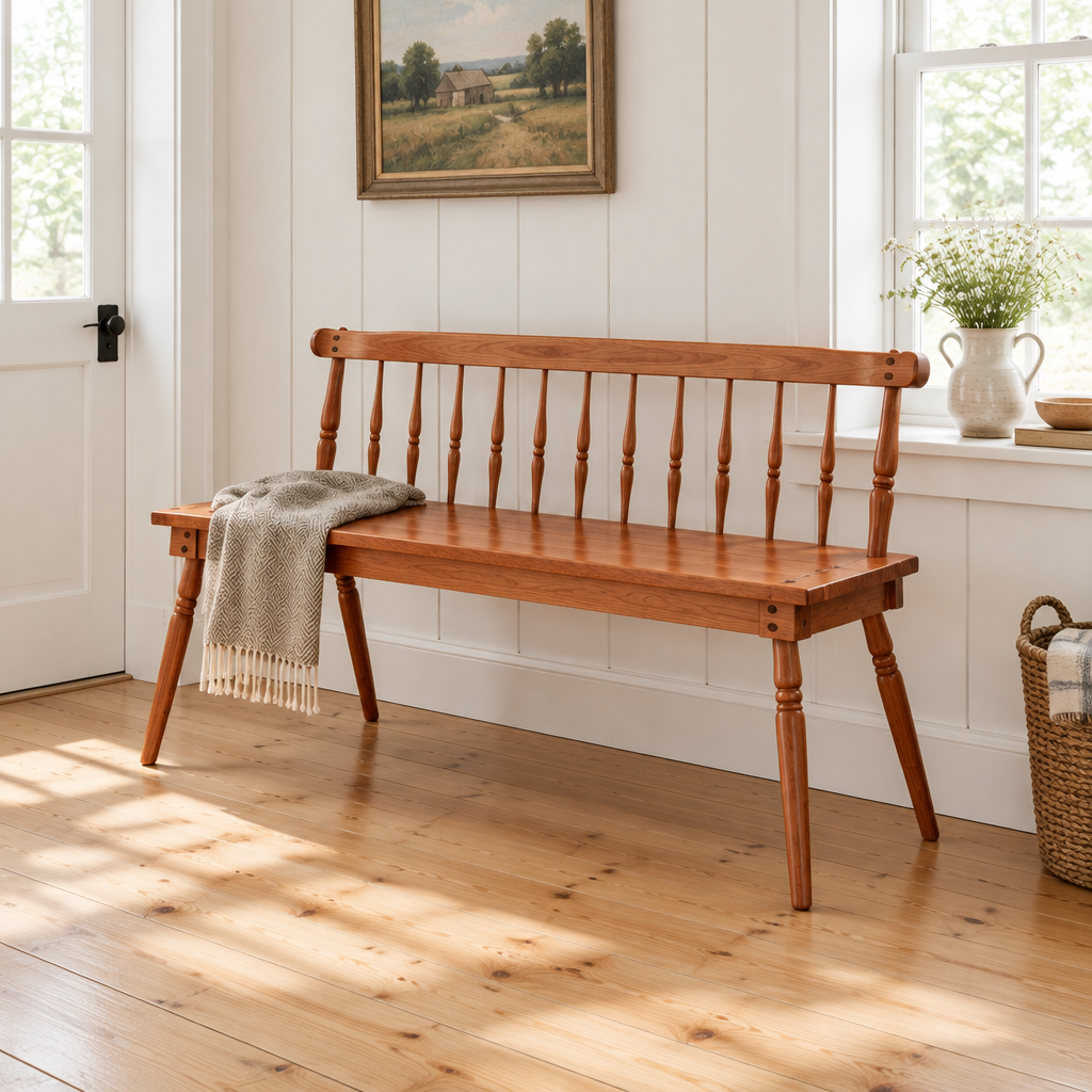 Linden Spindle Entry Bench side view