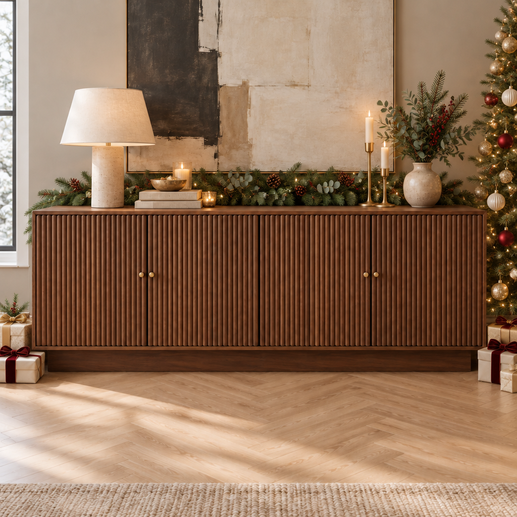 Arden Fluted Sideboard styled for the holidays
