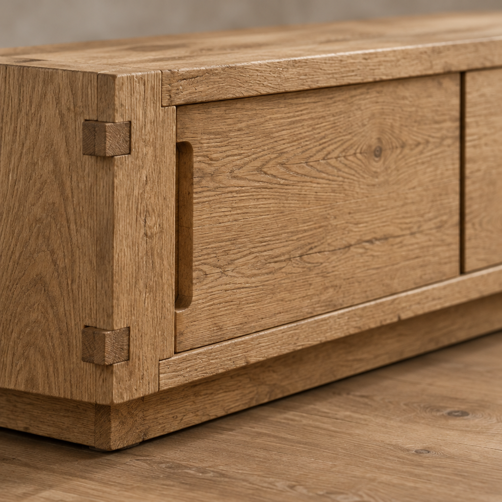 Basalt Solid Oak Media Cabinet wood grain close-up