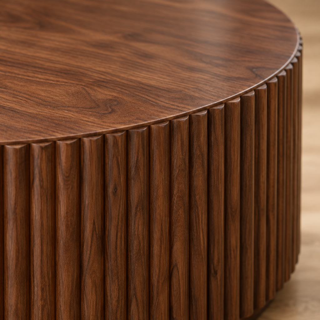 Arden Fluted Drum Coffee Table wood grain close-up
