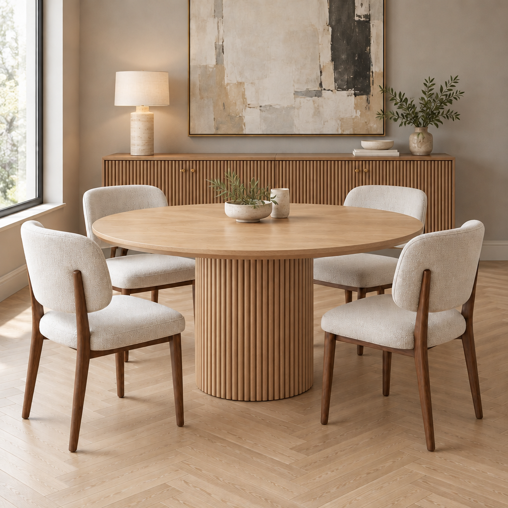 Arden Fluted Round Dining Table in Natural Oak finish