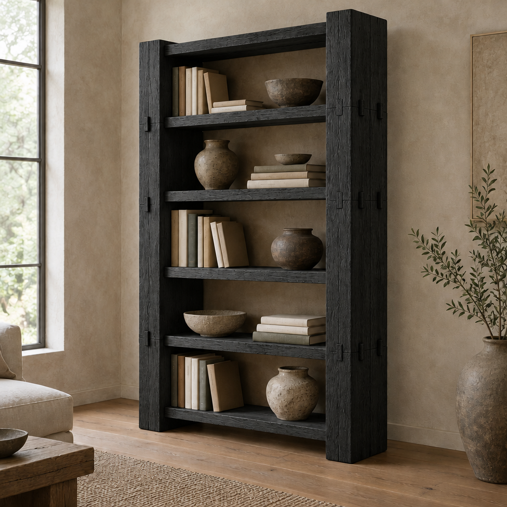 Basalt Open Bookcase in Ebonized Oak finish