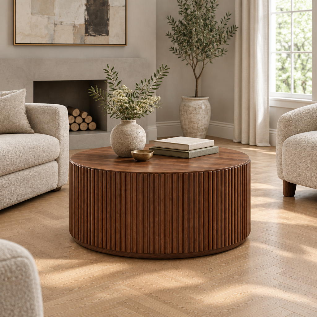 Arden Fluted Drum Coffee Table side view