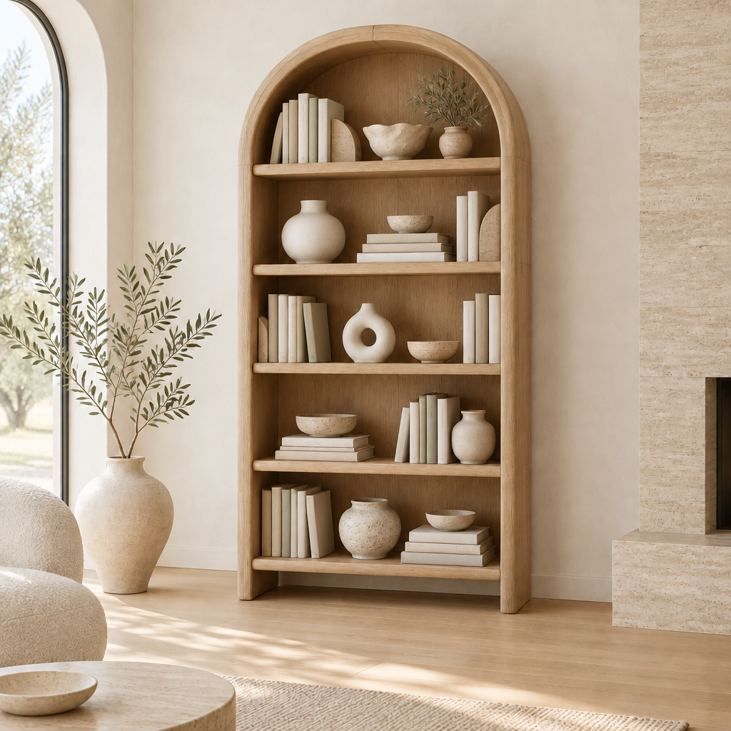 Cove Arched Bookshelf in use