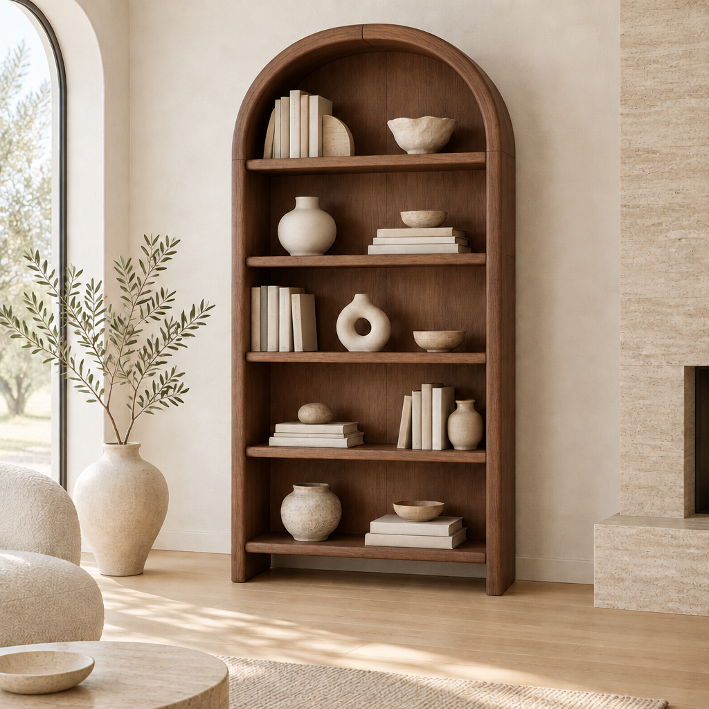 Cove Arched Bookshelf in Walnut finish