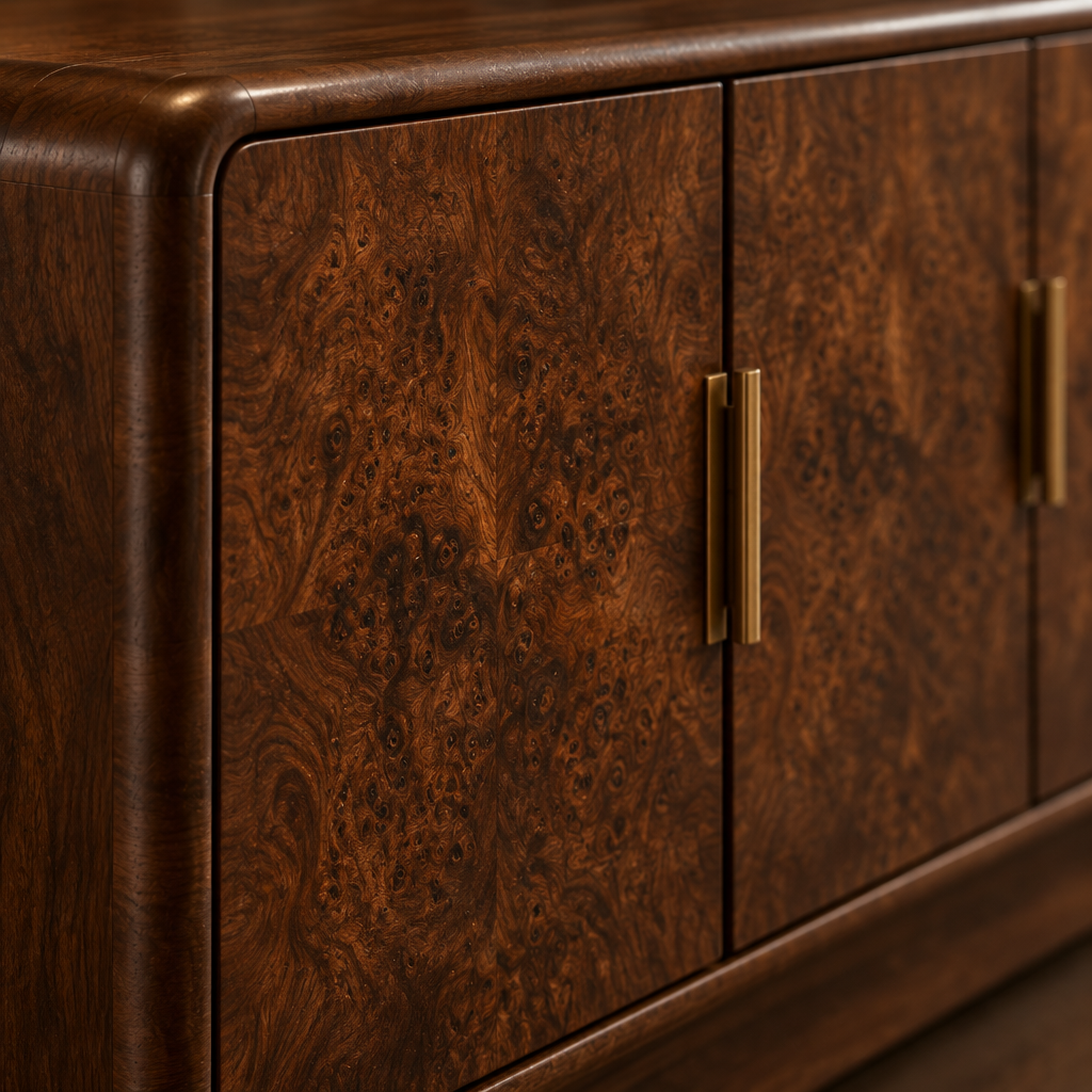 Sable Burl Credenza wood grain close-up